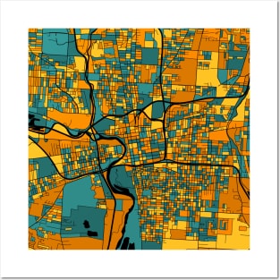 Columbus Map Pattern in Orange & Teal Posters and Art